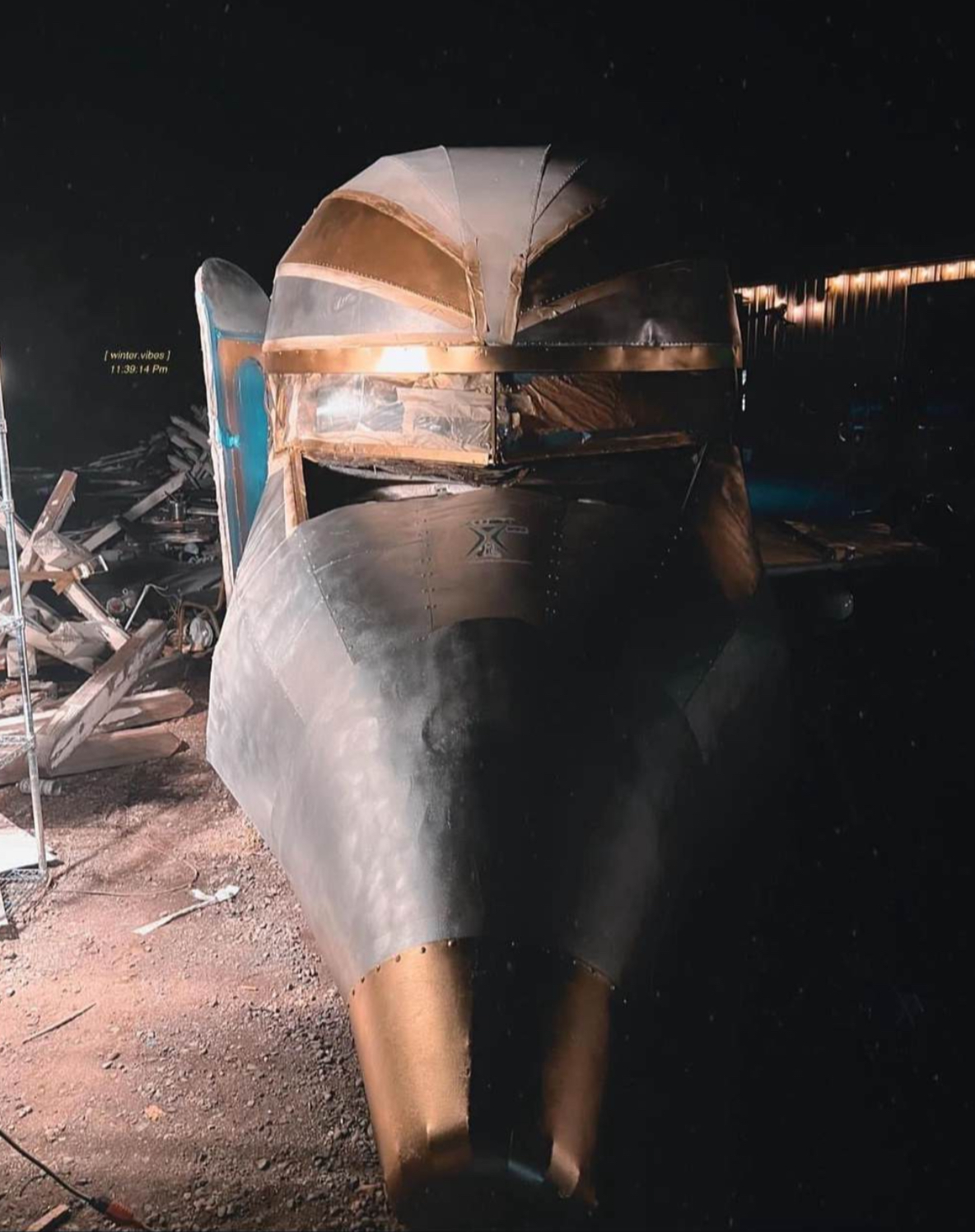 Psychedelic Falcon 21 fabrication — front view at night